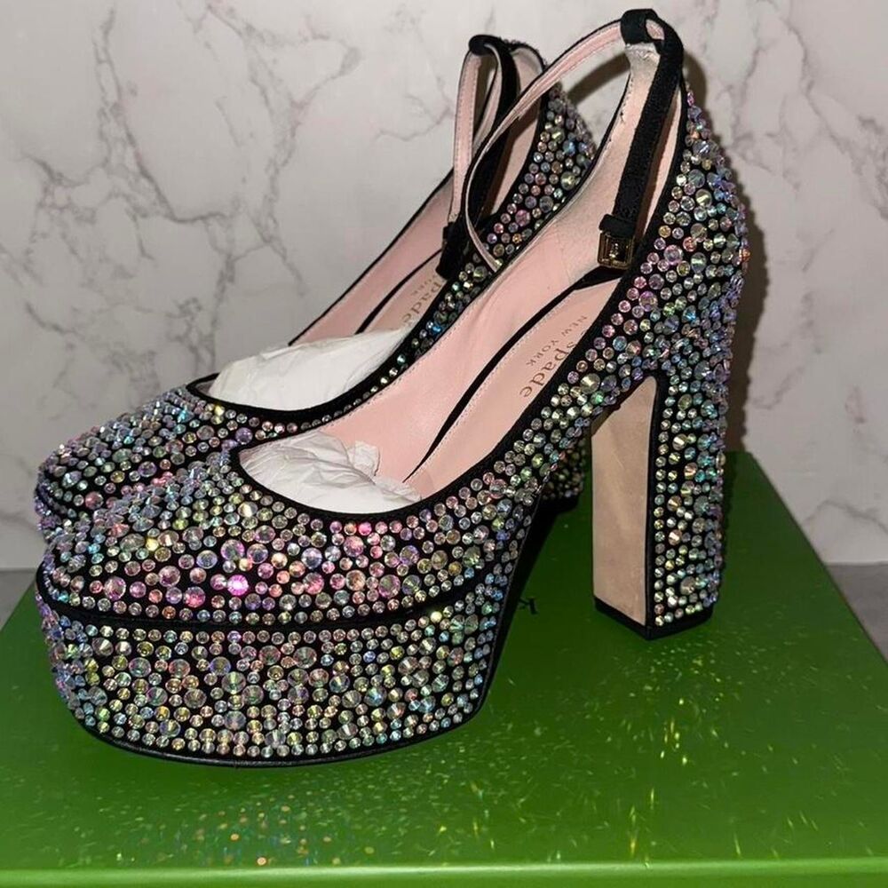 Kate Spade New York Gia Pave Black embellished heels Size 10 M - Picture 3 of 8